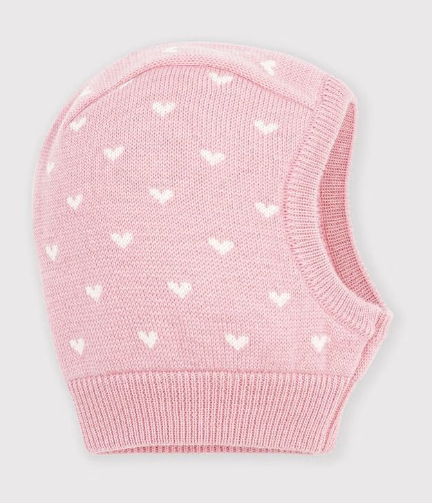 PASSAMONTAGNA IN MISTO LANA E COTONE CON STAMPA A CUORI PETIT BATEAU