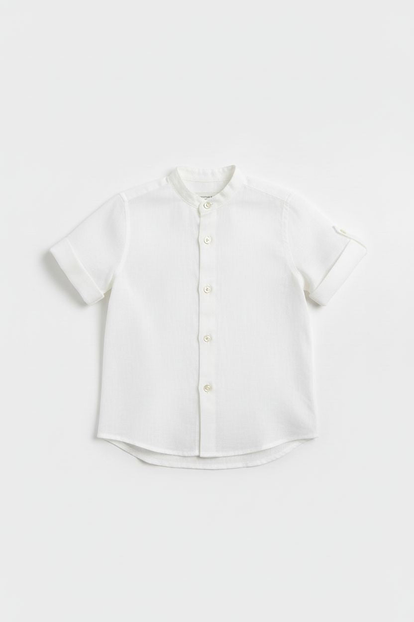 CAMICIA IN LINO COLLETTO COREANO CON RETRO RICAMATO MIMU'