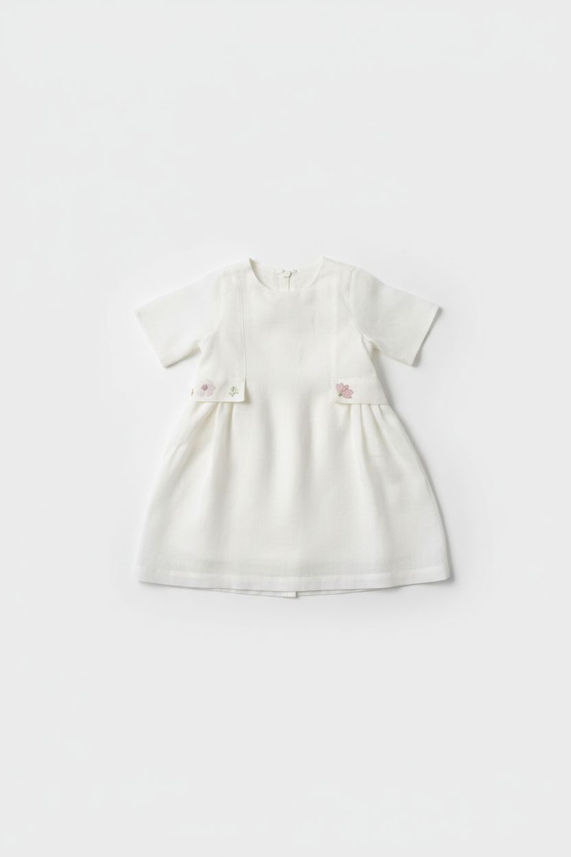 ABITO IN LINO CON RICAMI FLOREALI MIMU'