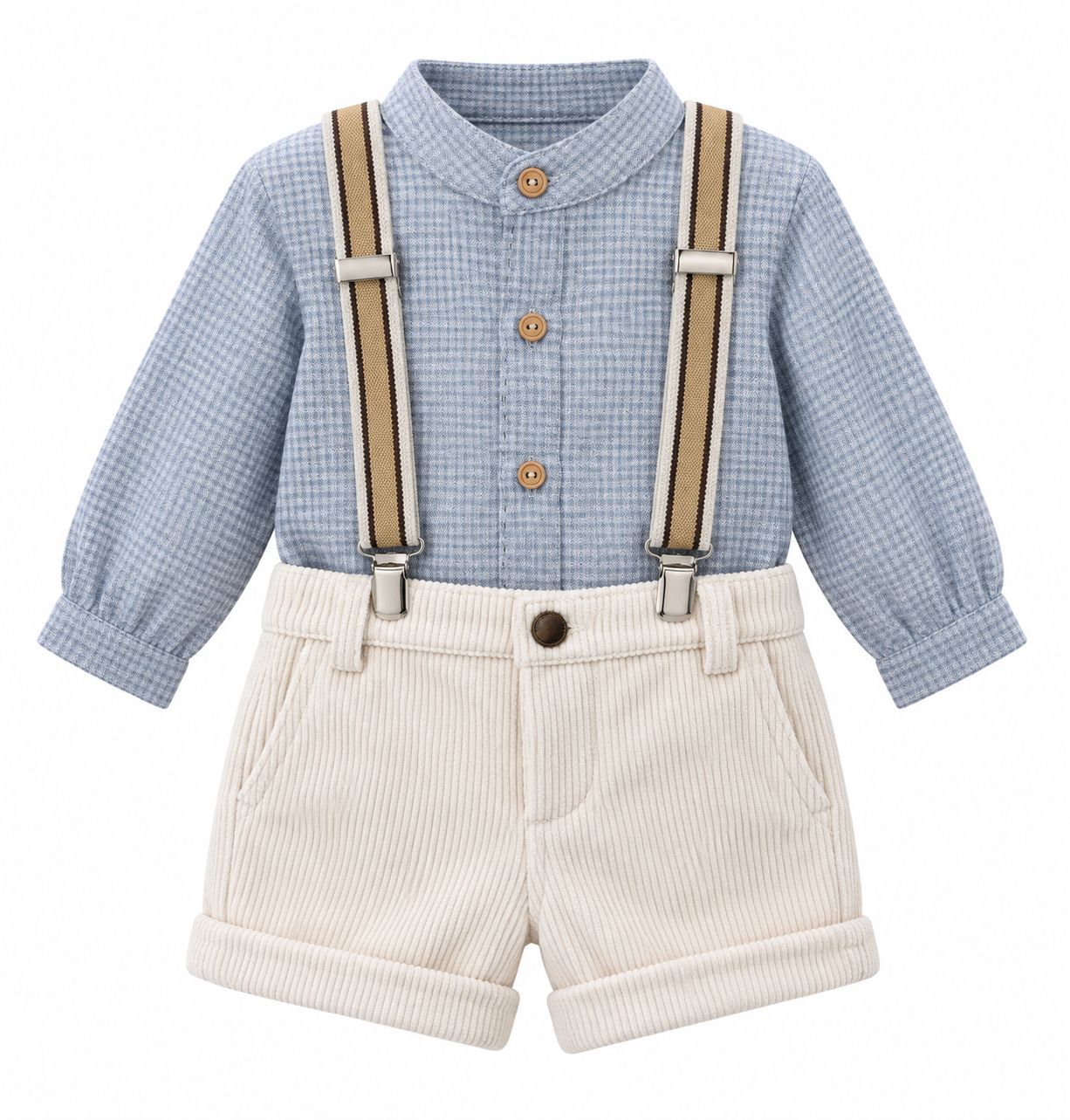 COMPLETO DUE PEZZI COMPOSTO DA CAMICIA E PANTALONCINI CON BRETELLE YOEDU