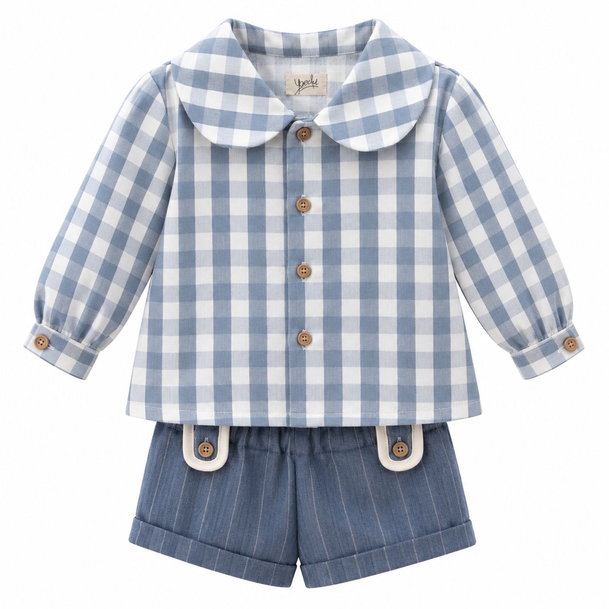 COMPLETO DUE PEZZI COMPOSTO DA CAMICIA A QUADRI MANICA LUNGA E PANTALONCINI YOEDU