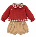 COMPLETO NEONATO COMPOSTO DA MAGLIONCINO CON COLLETTO A QUADRI E PANTALONCINO IN VELLUTO YOEDU