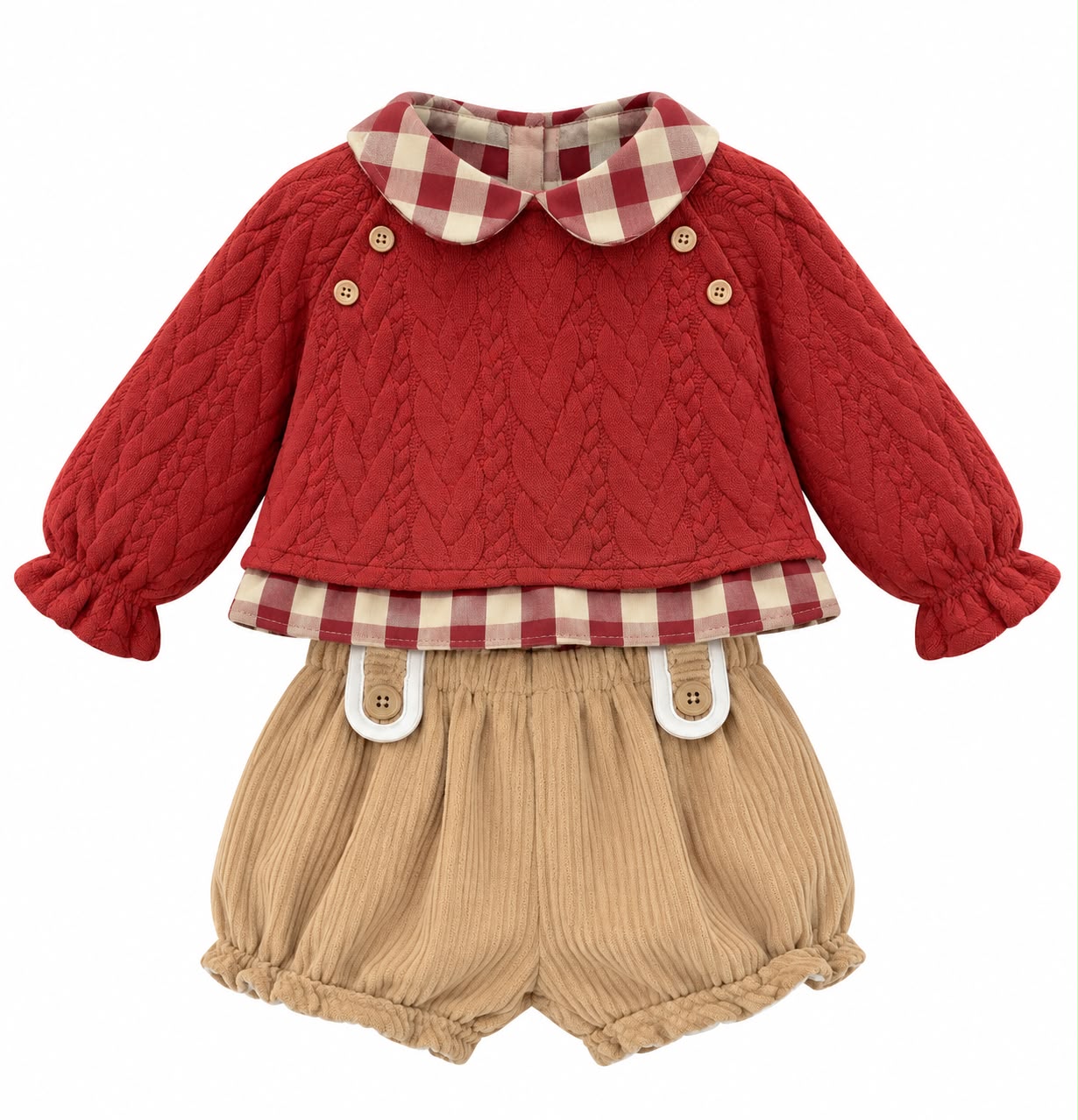 COMPLETO NEONATO COMPOSTO DA MAGLIONCINO CON COLLETTO A QUADRI E PANTALONCINO IN VELLUTO YOEDU