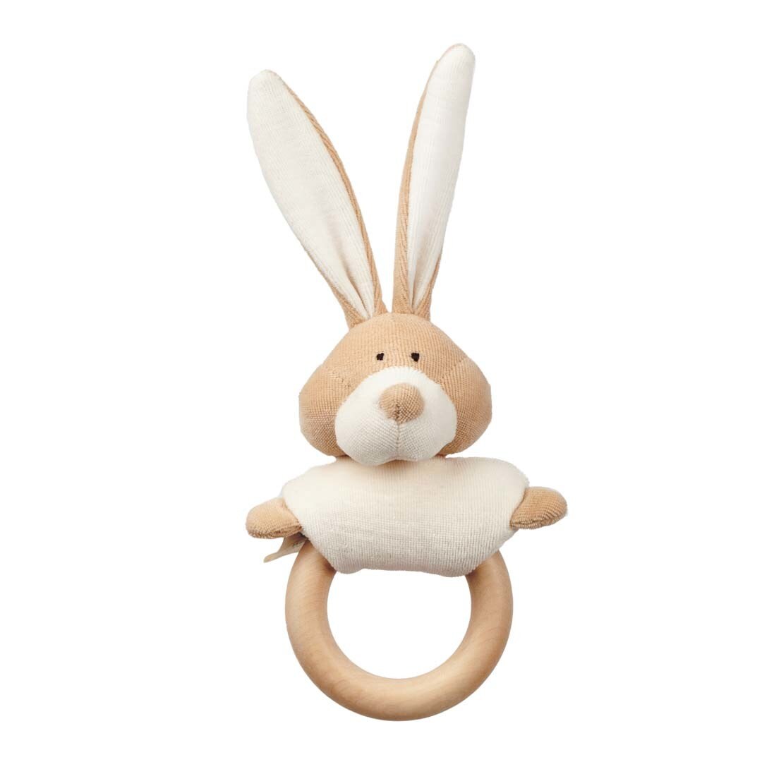 CONIGLIETTO CON SONAGLIO E DENTIERA IN LEGNO WOOLY ORGANIC