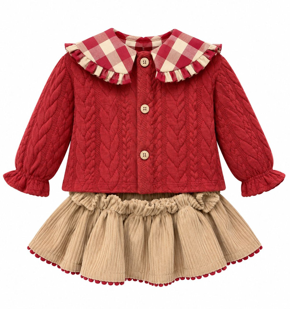 COMPLETO DUE PEZZI COMPOSTO DA CARDIGAN LAVORATO A TRECCE E GONNA YOEDU