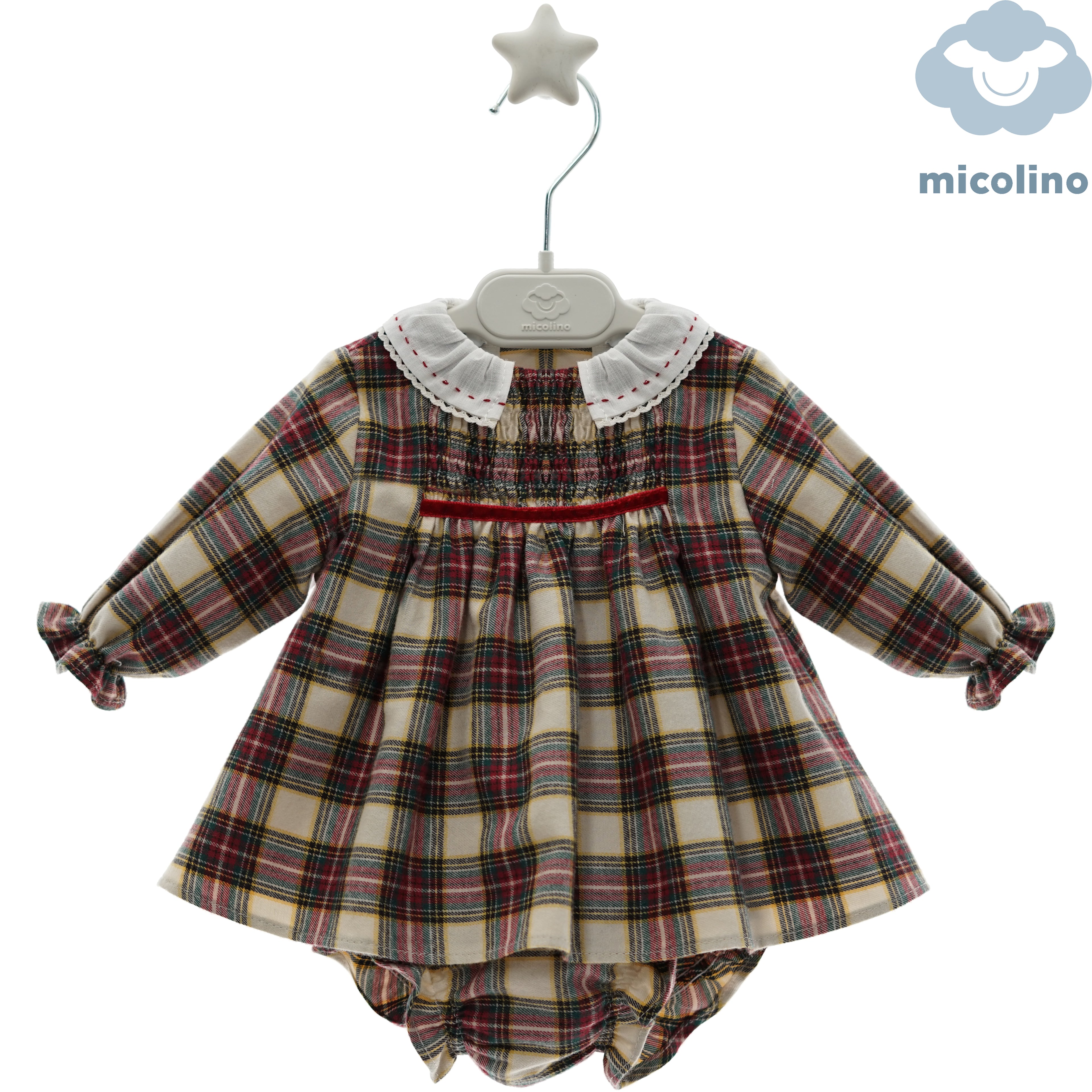 VESTITO NEONATA SCOZZESE CON CULOTTE MICOLINO