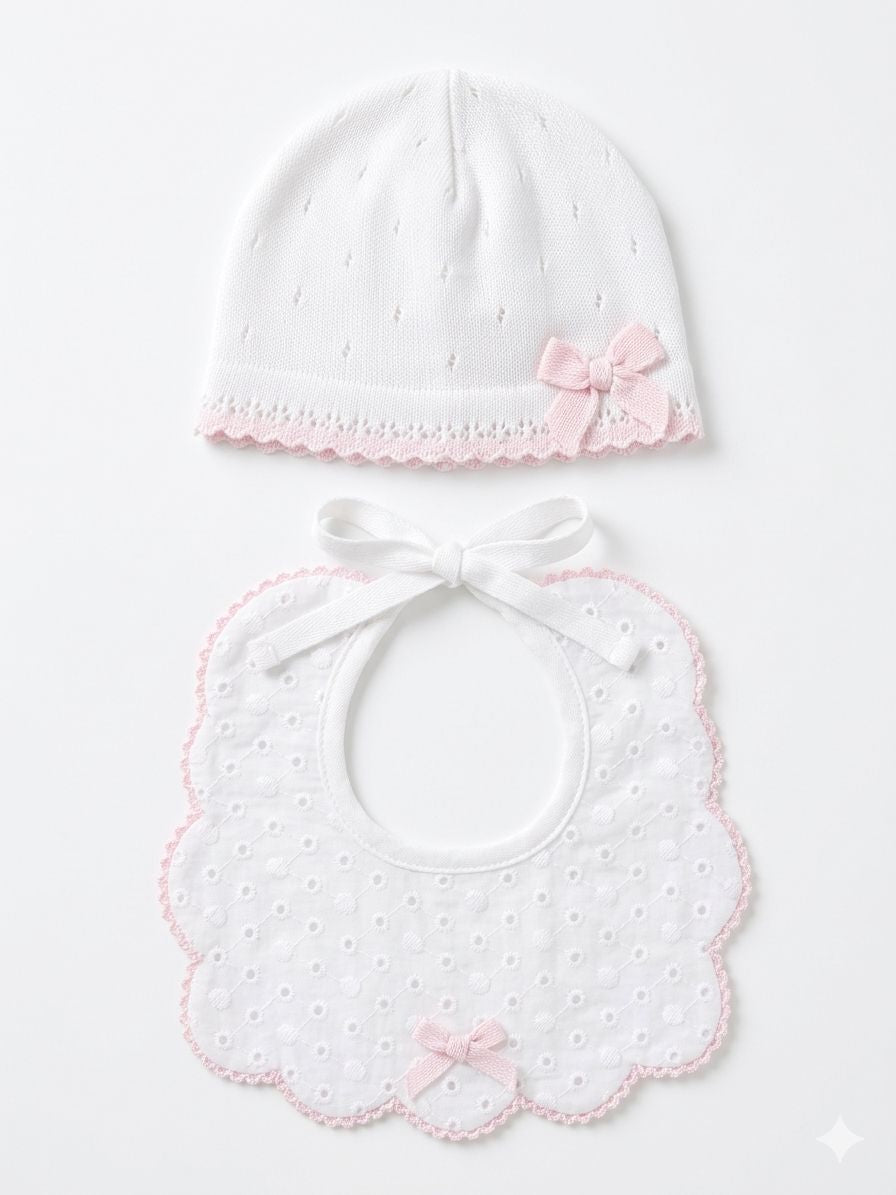 SET CAPPELLINO E BAVAGLINO NEONATA BEBE' MARGO'