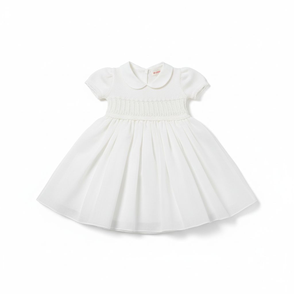 ABITO CERIMONIA IN COTONE DETTAGLI SMOCK SCALDACUORE