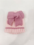 CAPPELLINO IN MAGLIA A COSTE CON FIOCCO BEBE' DI ALMY
