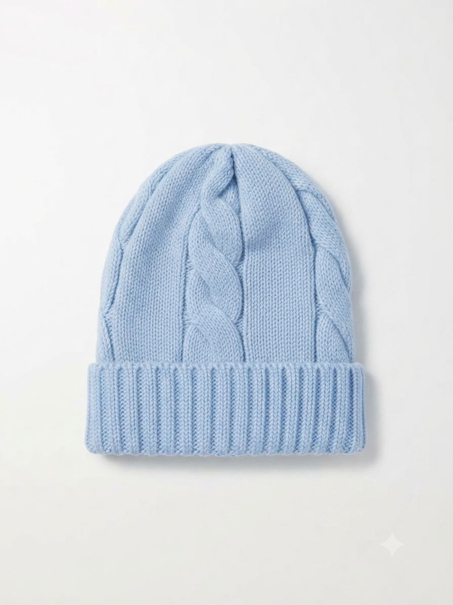 CAPPELLINO IN MAGLIA DI PURO COTONE CON MOTIVO A TRECCE BEBE' DI ALMY