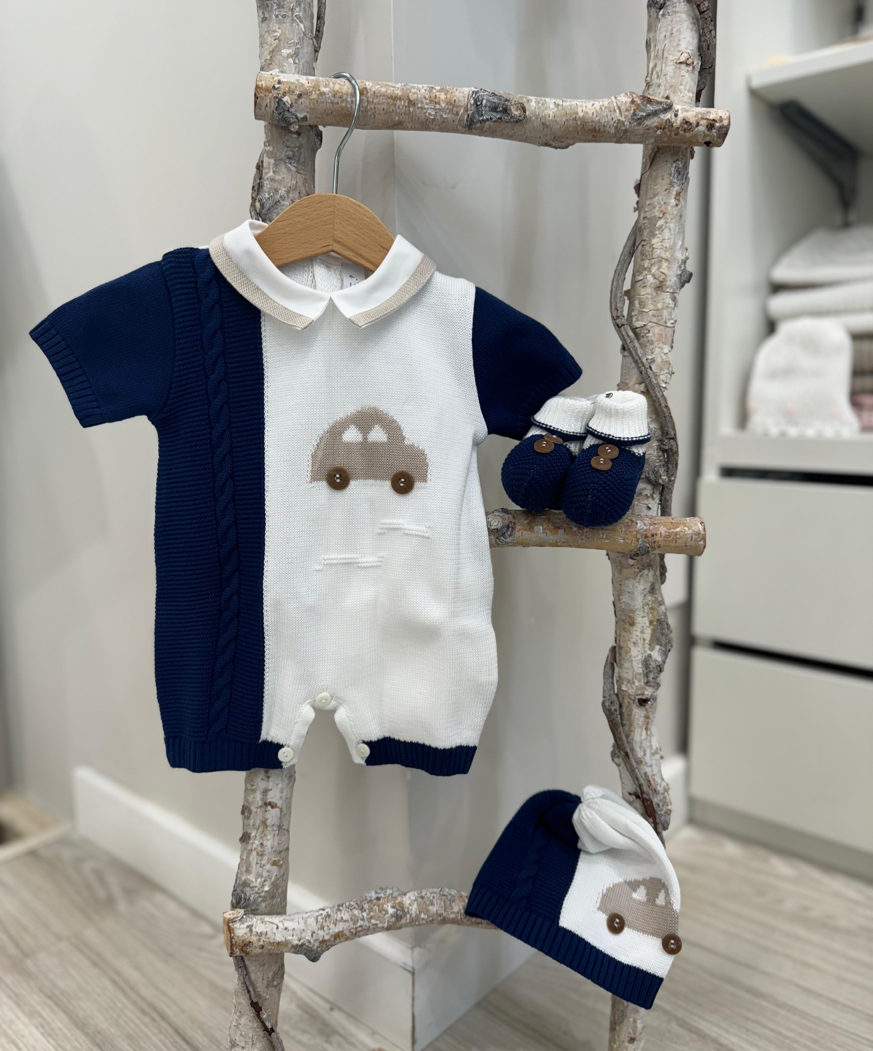 SET CORREDINO IN FILO CON INTARSIO MACCHININA, PAGLIACCETTO, CAPPELLINO E BABBUCCE