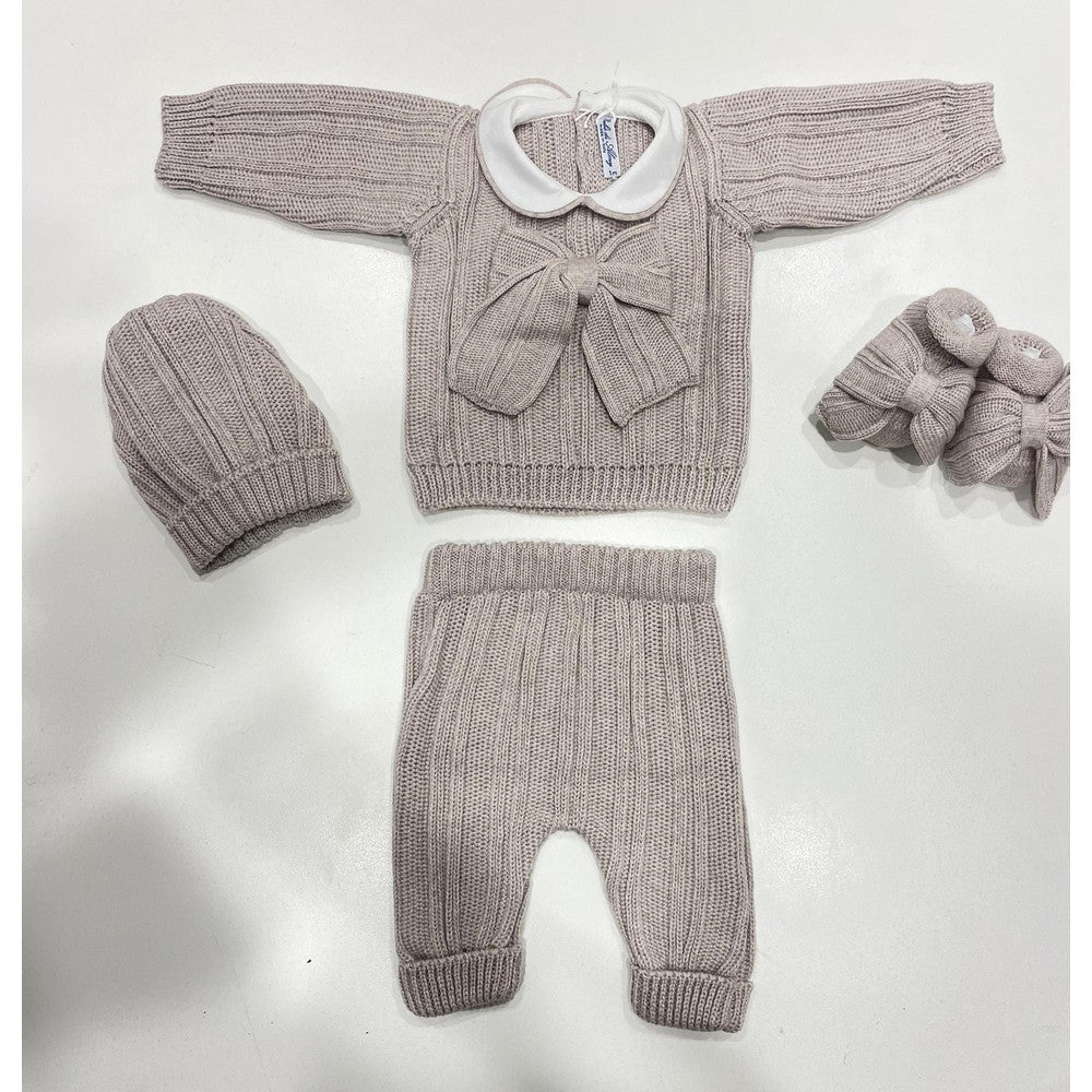 SET CORREDINO MAGLIA INGLESE IN PURA LANA MERINO, COMPLETINO 2 PEZZI CAPPELLINO E BABBUCCE