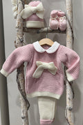 SET CORREDINO CON FIOCCO IN PURA LANA : COMPLETO, CAPPELLINO E BABBUCCE
