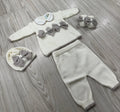 SET CORREDINO FIOCCO MIELE IN PURA LANA : COMPLETINO, CAPPELLINO E BABBUCCE