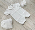 SET CORREDINO IN FILO BIANCO CON FIOCCHETTI ROSA , TUTITA MANICA CORTA,CAPPELLINO E BABBUCCE