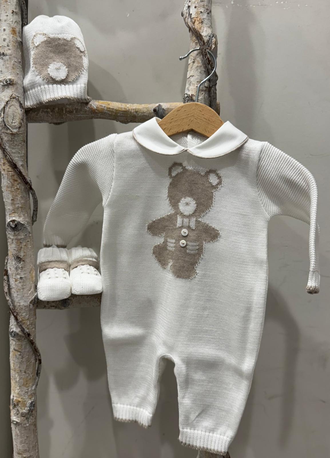 SET CORREDINO IN FILO CON ORSETTO , TUTINA MANICA LUNGA, CAPPELLINO E BABBUCCE