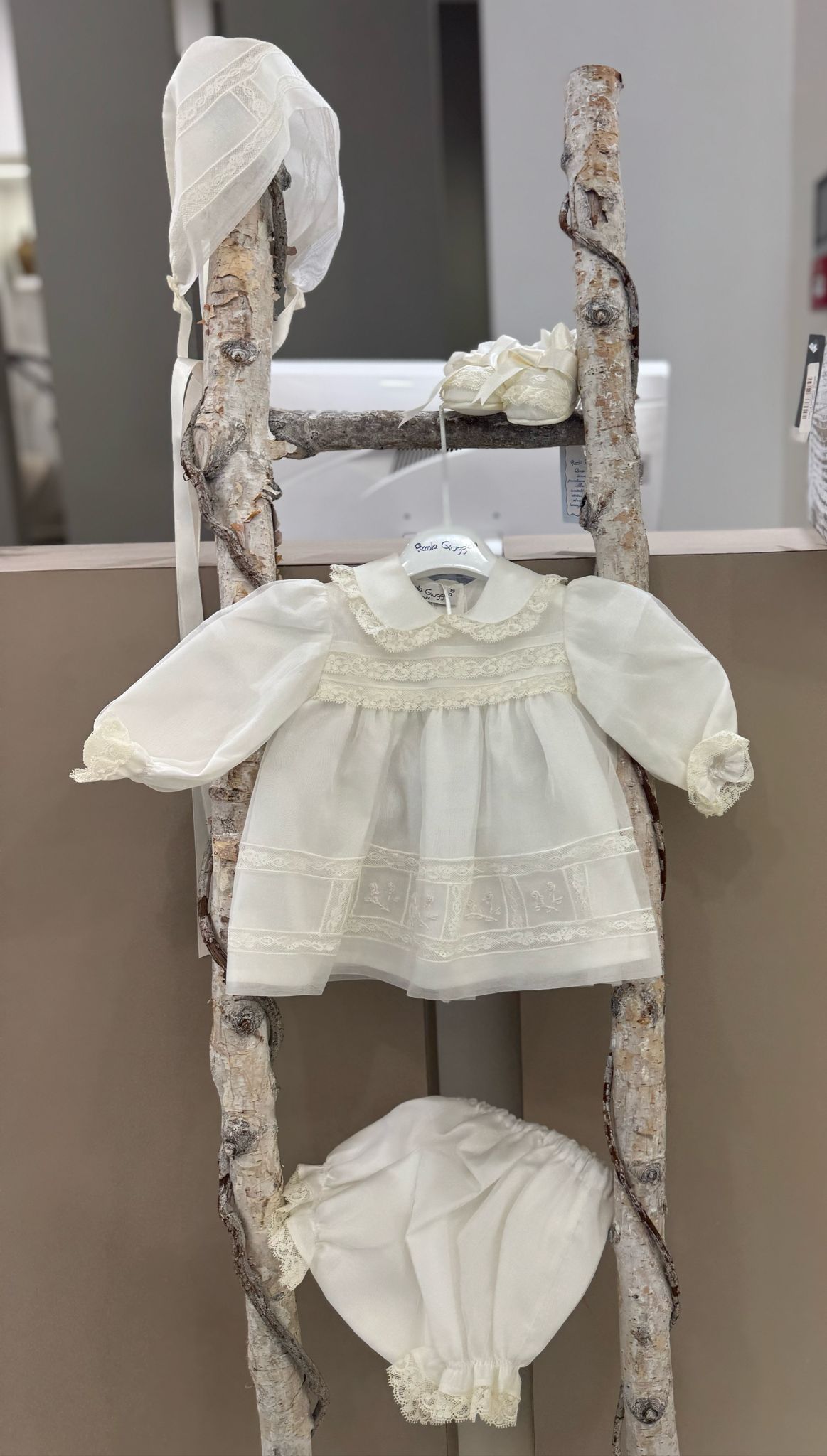 CORDINATO CERIMONIALE: COMPLETO 2 PEZZI 100% SETA, CUFFIA E SCARPINA PICCOLA GIUGGIOLA - PALINURO