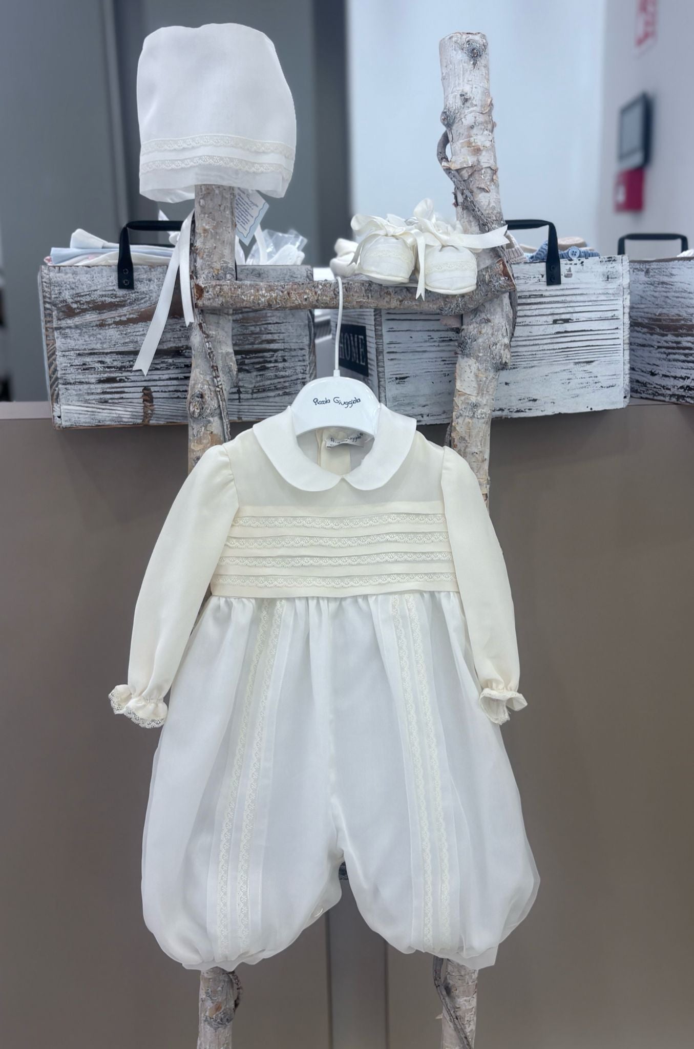 CORDINATO CERIMONIALE: TUTINA 100% SETA, CUFFIA E SCARPINA PICCOLA GIUGGIOLA - NAZARIO