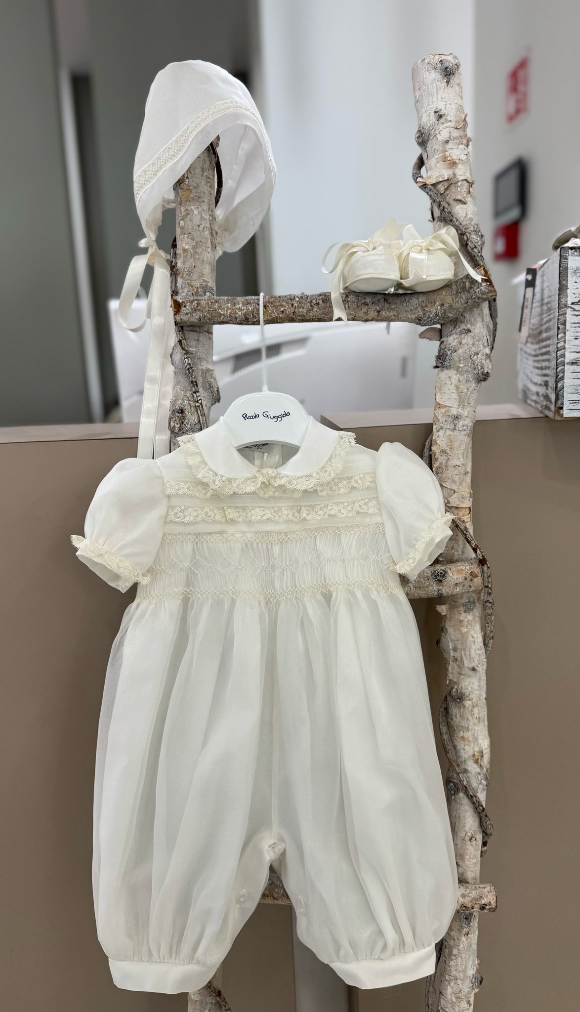 CORDINATO CERIMONIALE: TUTINA 100% SETA, CUFFIA E SCARPINA PICCOLA GIUGGIOLA - SAMUELE