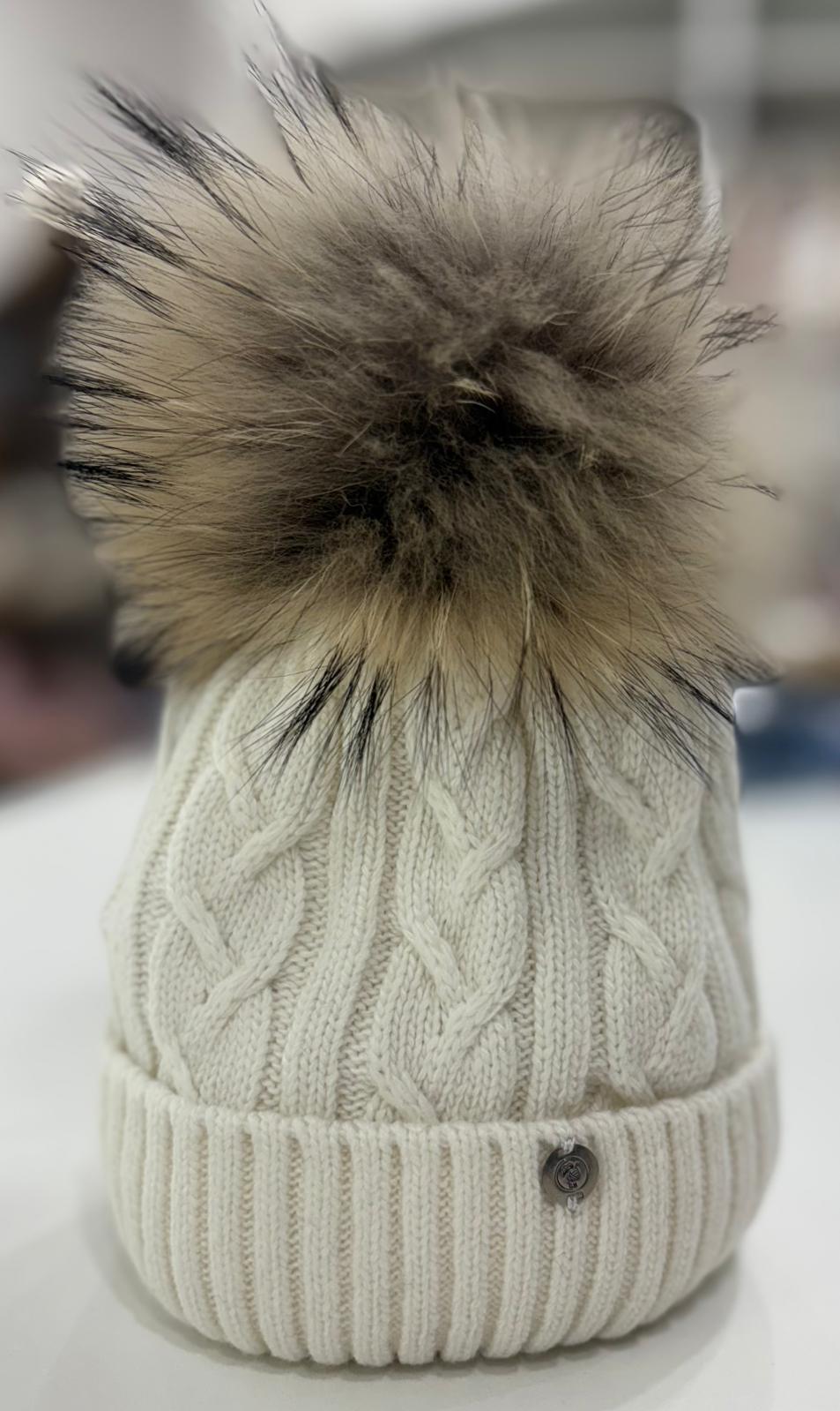 CAPPELLO CASHMERE CON POMPON IN VOLPE