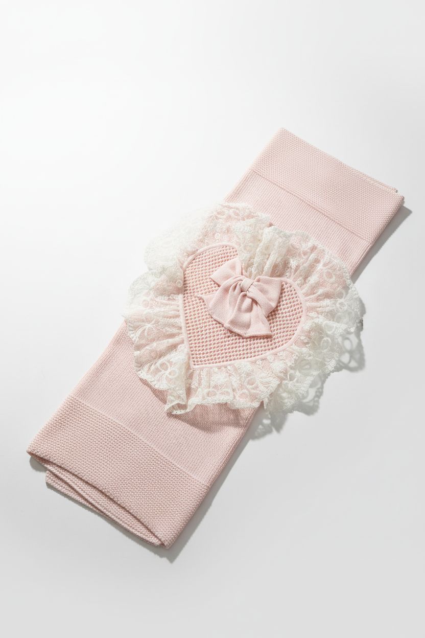 COPERTINA IN FILO CON PIZZO E FIOCCO BEBE' DI ALMY