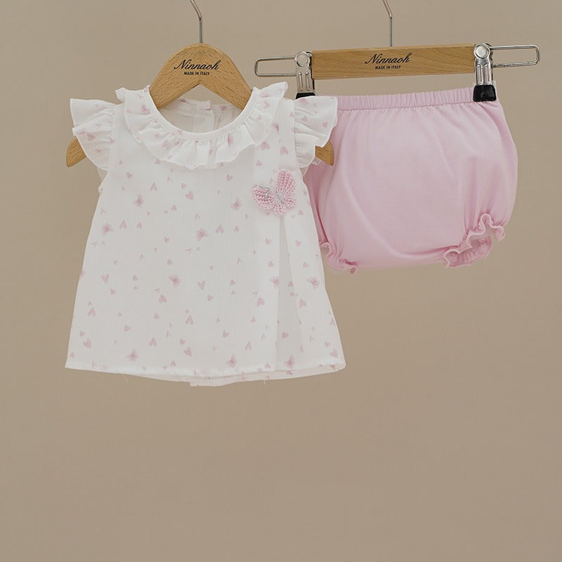 COMPLETO E CULOTTE IN COTONE CUORICINI E FARFALLA NINNAOH