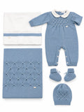 SET CORDINATO: TUTINA IN MAGLIA, COPERTINA, BABBUCCE, LENZUOLA E CAPPELLINO NINNAOH