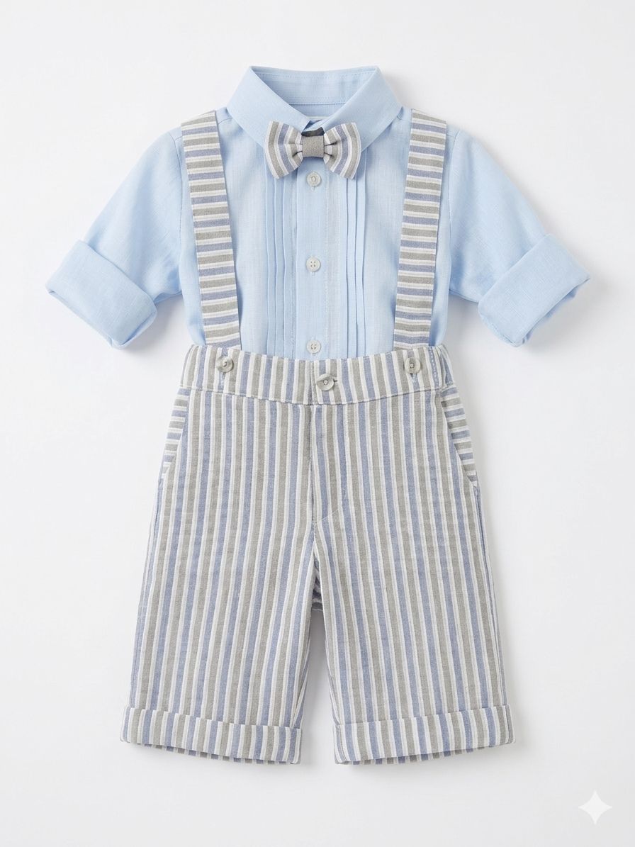 COMPLETO CERIMONIA IN LINO CON PANTALONE A RIGHE LA SARTORIA DEI PICCOLI