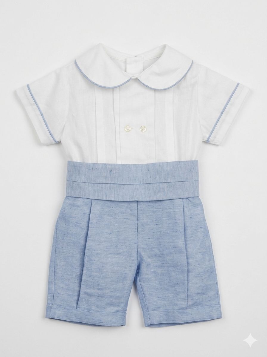 COMPLETO CERIMONIA CAMICIA IN PIQUET E PANTALONE IN LINO LA SARTORIA DEI PICCOLI