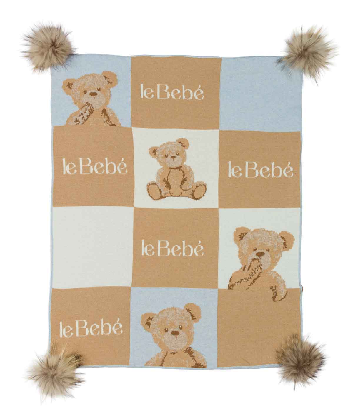 COPERTINA IN MAGLIA NEONATO CON ORSETTI E PONPON LE BEBE'