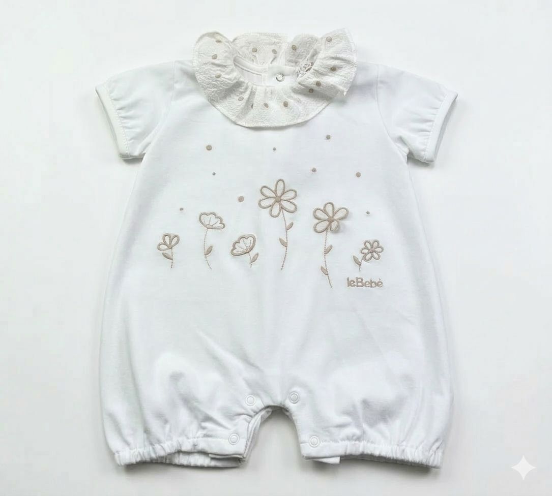 PAGLIACCETTO MEZZA MANICA NEONATA CON RICAMI FLOREALI LE BEBE'
