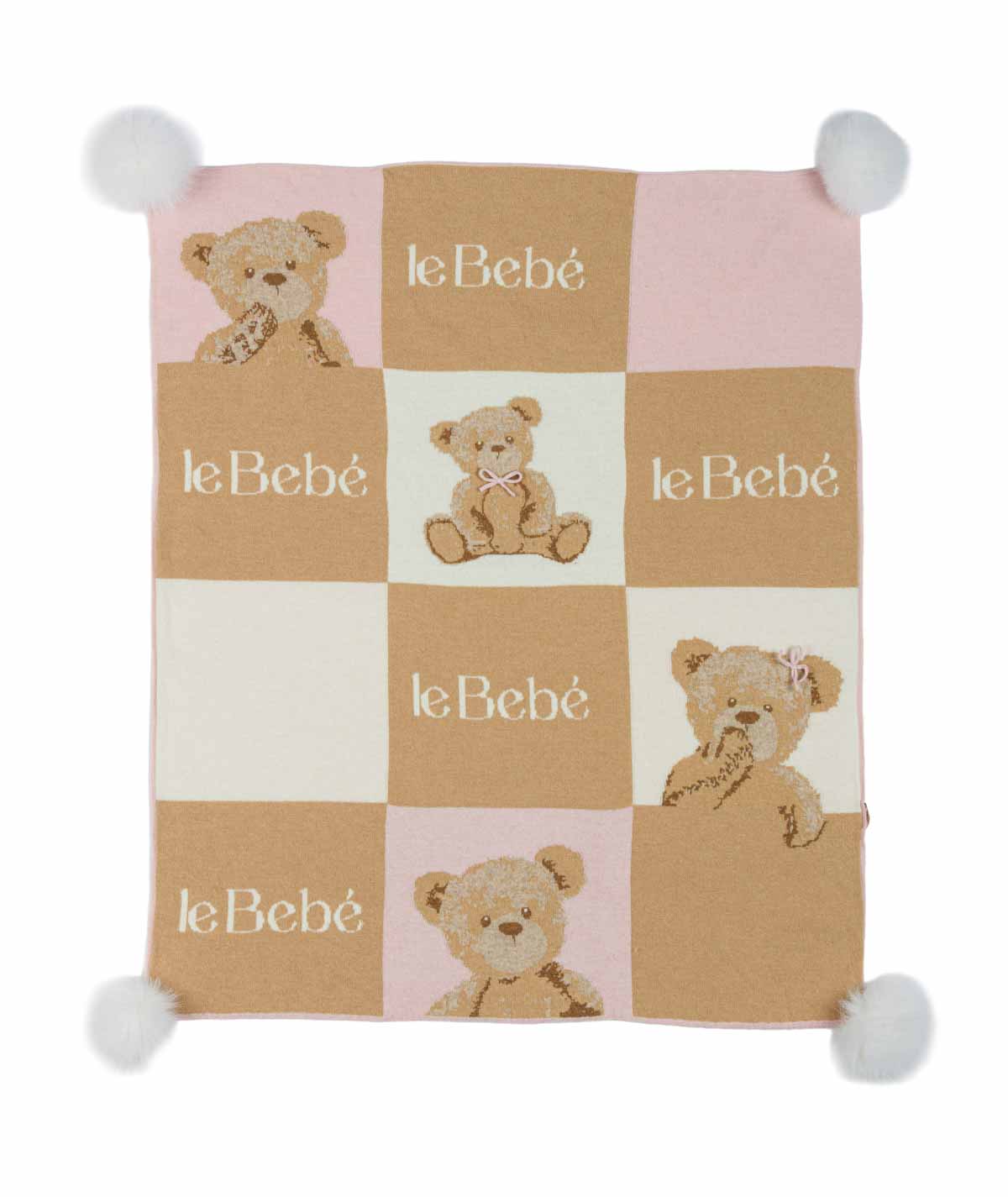COPERTINA IN MAGLIA NEONATA CON ORSETTI E PONPON LE BEBE'