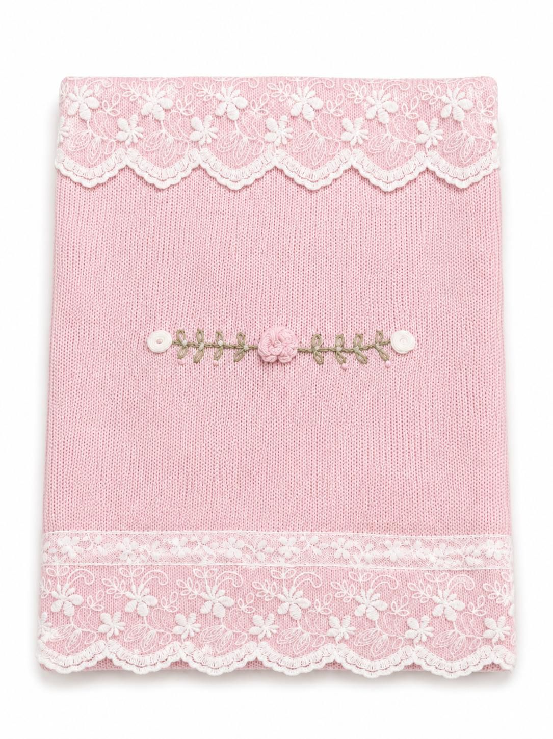 COPERTA IN MAGLIA CON MERLETTO E RICAMO FIORELLINI LA SARTORIA DEI PICCOLI