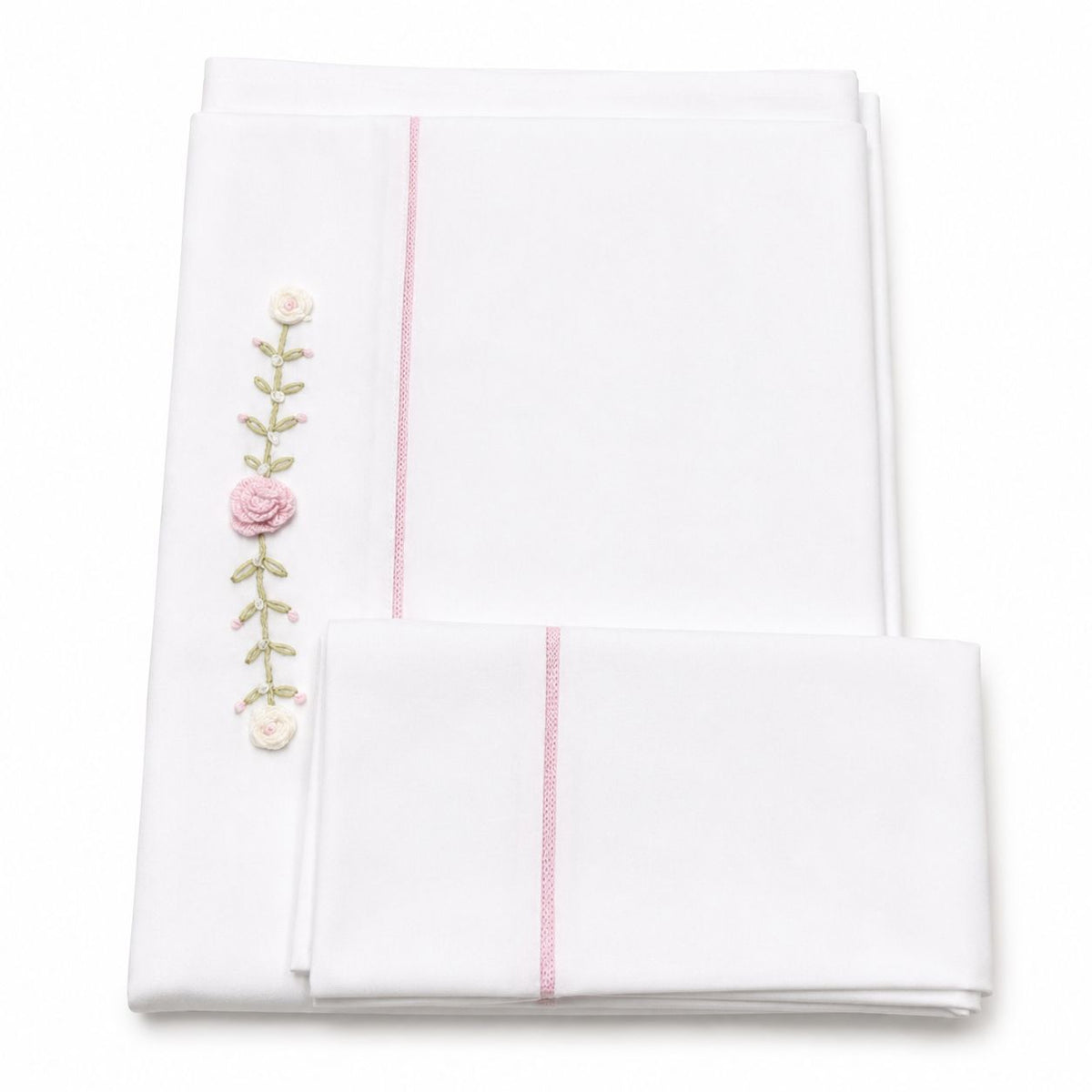 SET LENZUOLA CON RICAMI FLOREALI LA SARTORIA DEI PICCOLI