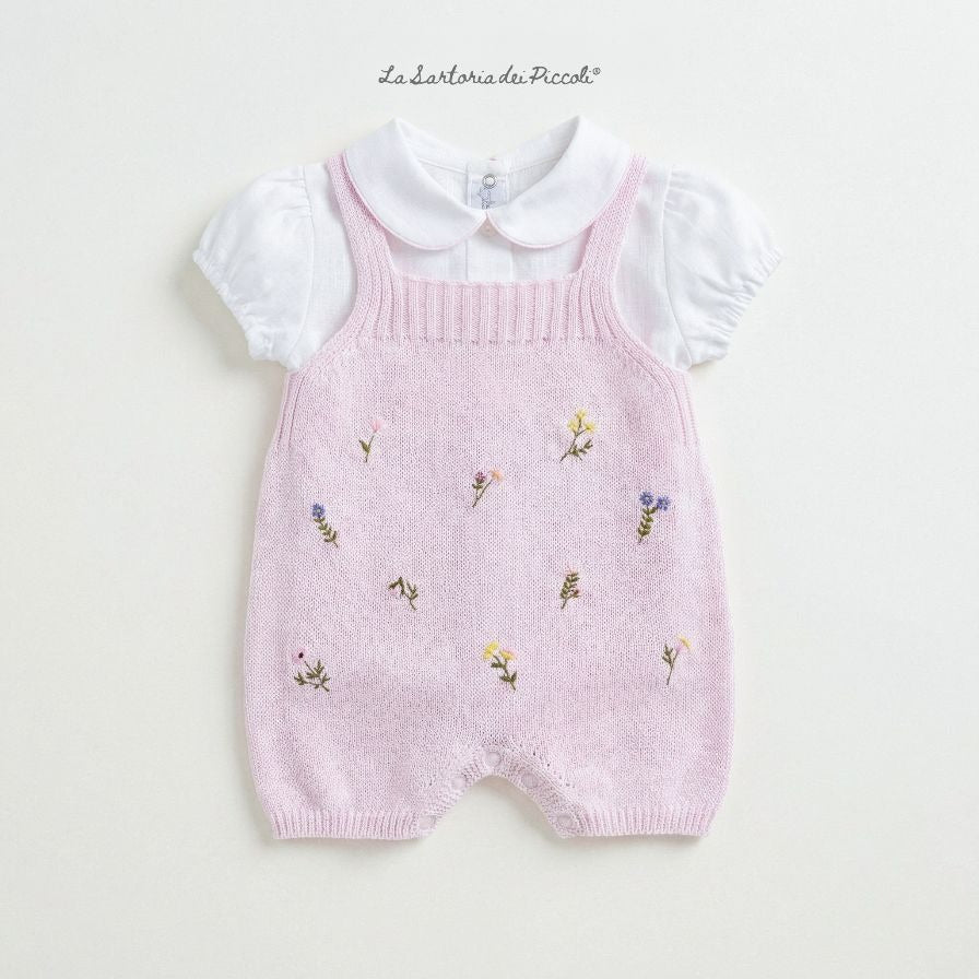 SALOPETTE IN MAGLIA ESTIVA CON FIORELLINI LA SARTORIA DEI PICCOLI