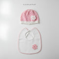 SET COORDINATO NEONATA CUFFIA E BAVETTA CON FIORE LA SARTORIA DEI PICCOLI