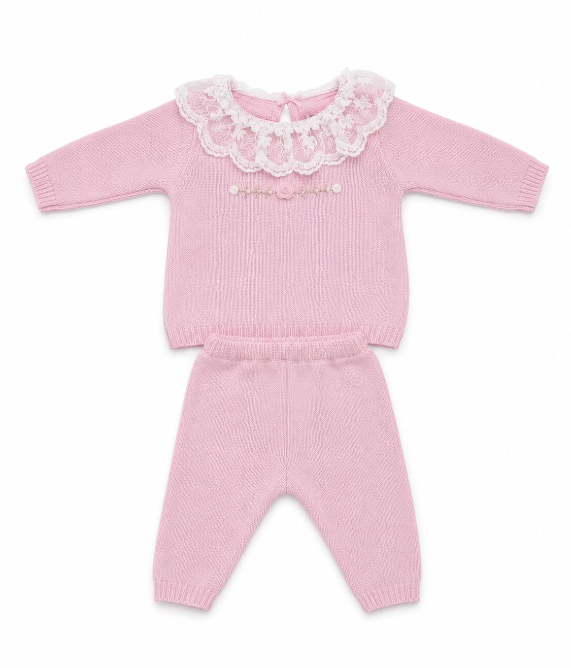 COMPLETO IN MAGLIA CON MERLETTO E RICAMI FLOREALI LA SARTORIA DEI PICCOLI