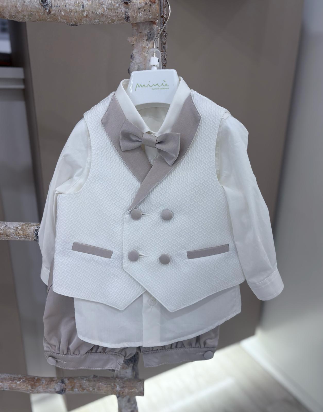COMPLETO 4 PEZZI CERIMONIA CORTO MINU'(GILET + CAMICIA + PANTALONE + PAPILLON)