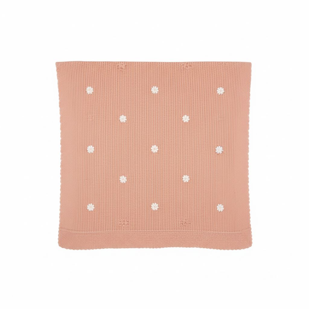 COPERTA IN MAGLIA ESTIVA CON FIORELLINI SCALDACUORE