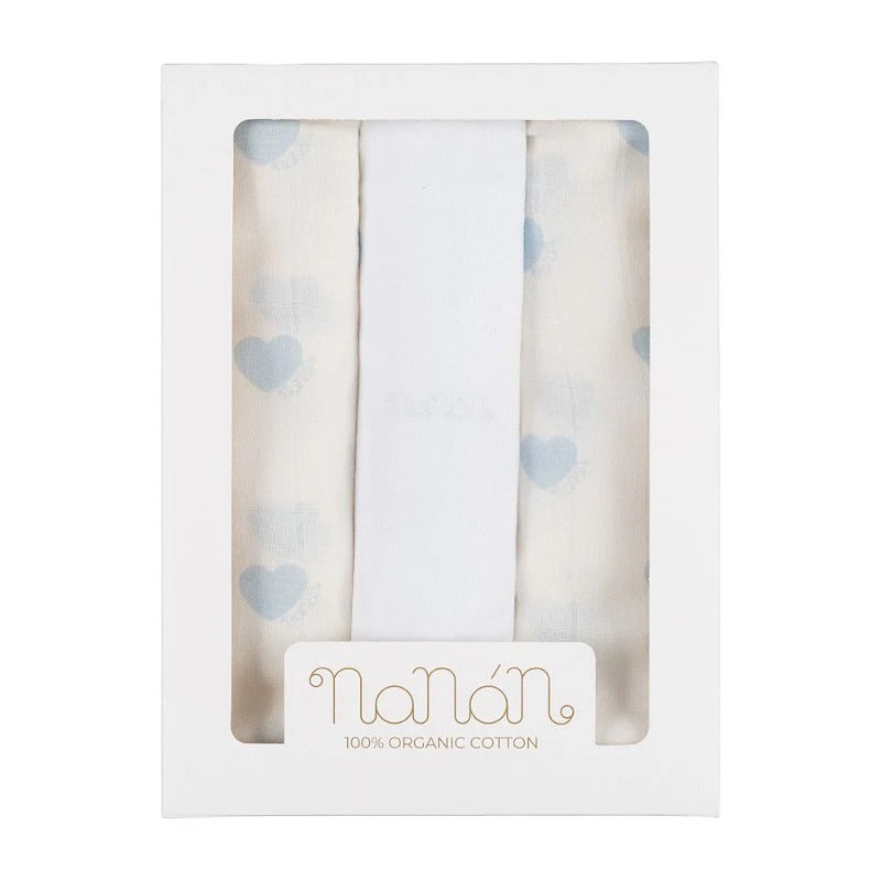 SET 3 PZ MUSSOLA ALL OVER CUORI 80×80 CM