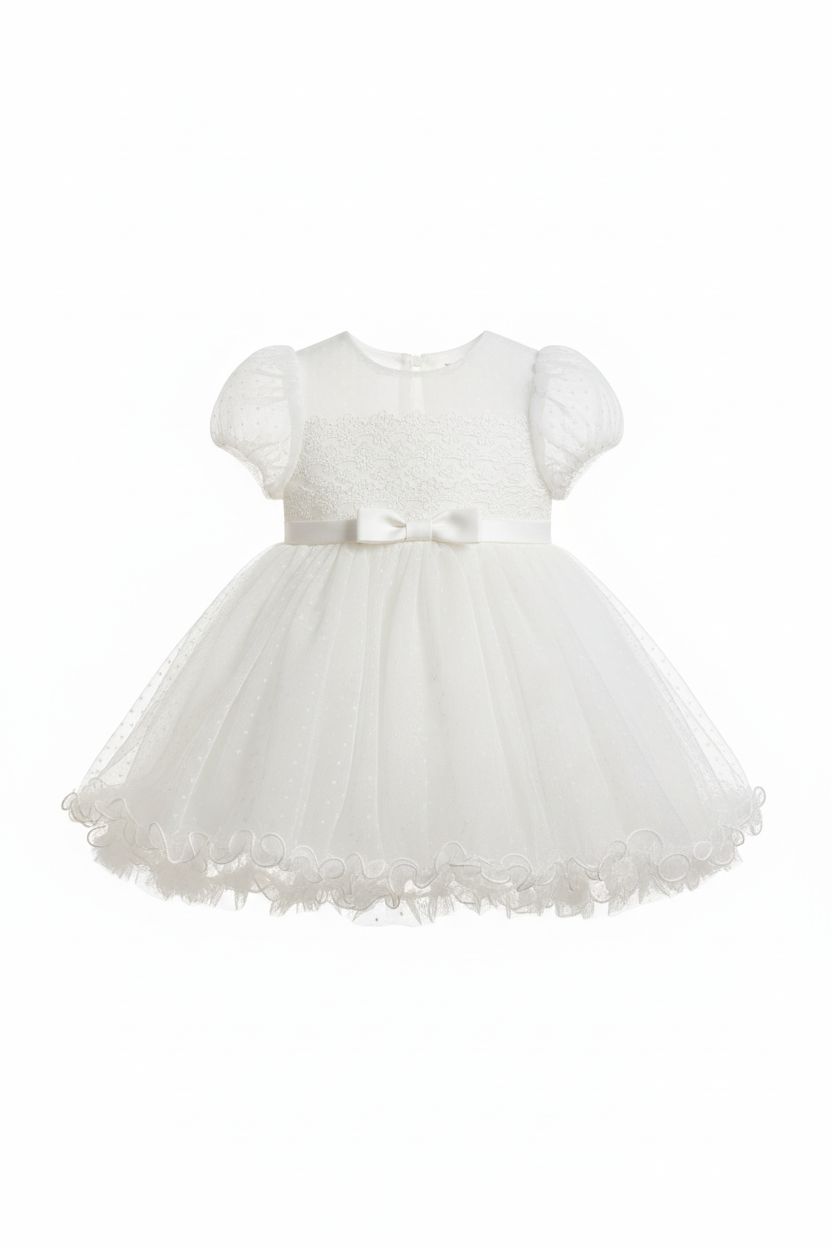 ABITO CERIMONIA IN TULLE CON POIS E FIOCCO MINU'