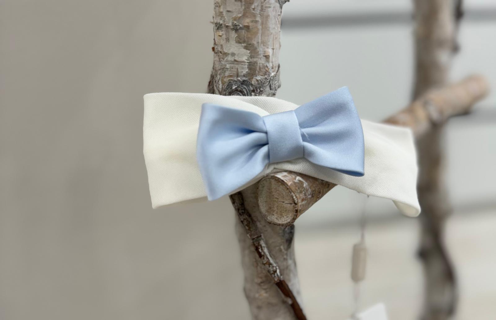 FASCETTA ELEGANTE BIANCO FIOCCO AZZURRO