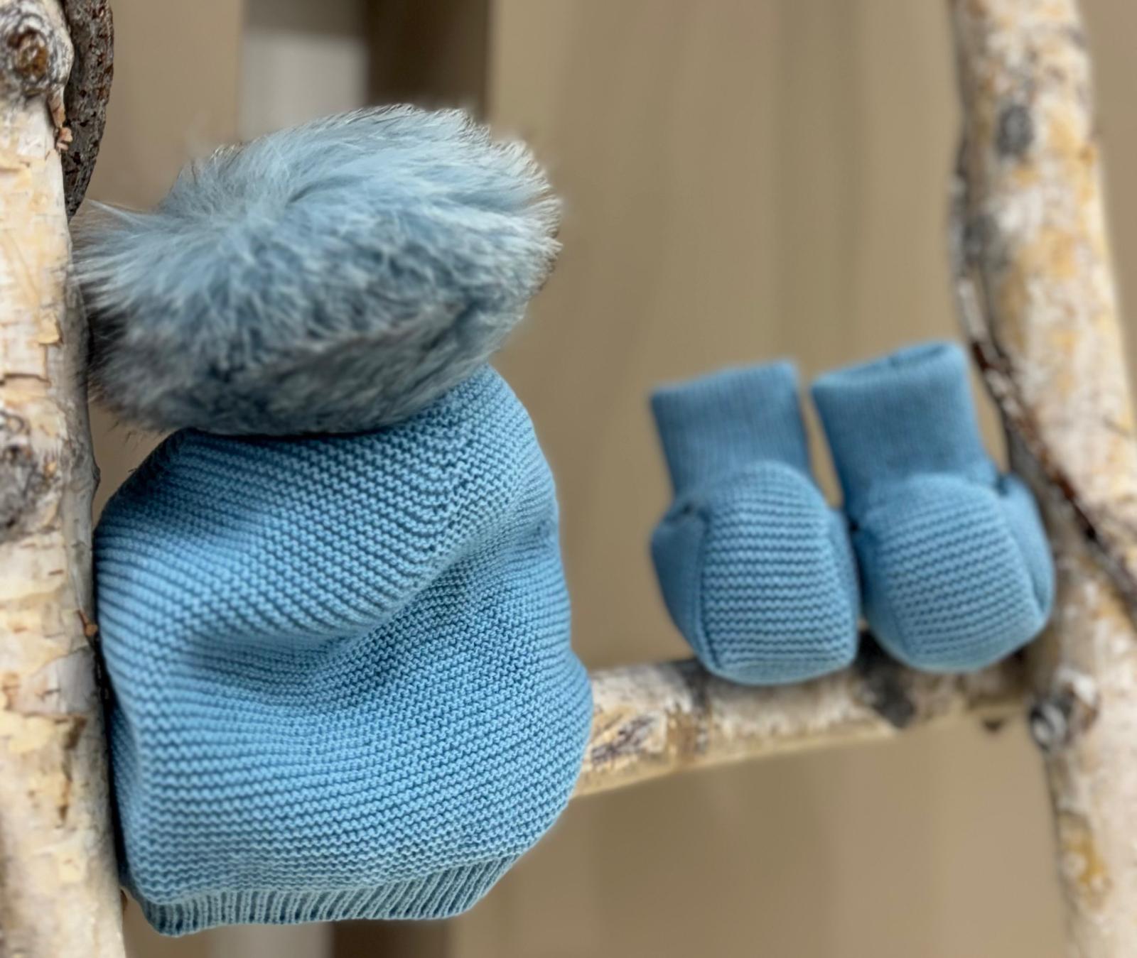 SET IN LANA CAPPELLINO CON POMPON + BABBUCCE PAPPA E LATTE