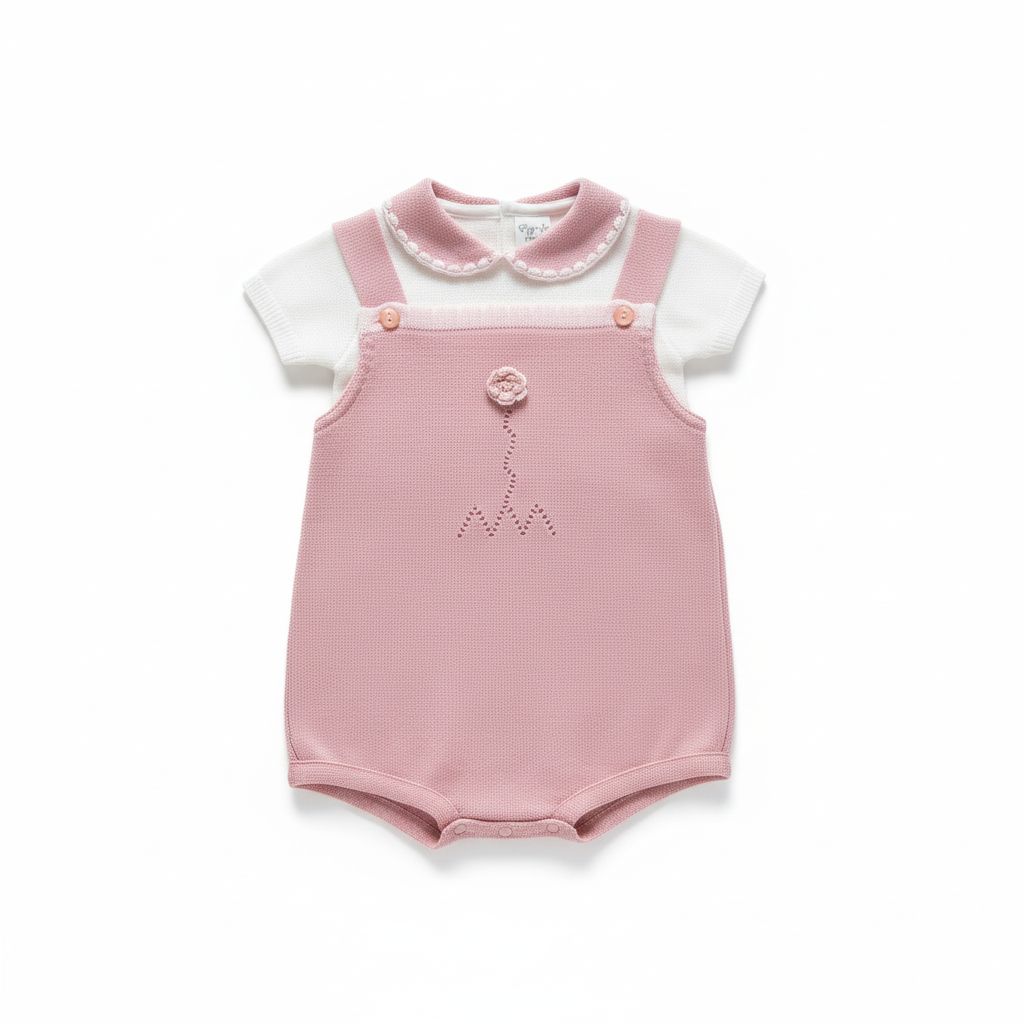 PAGLIACCETTO 2 PEZZI IN FILO CON ROSE PAPPA E LATTE