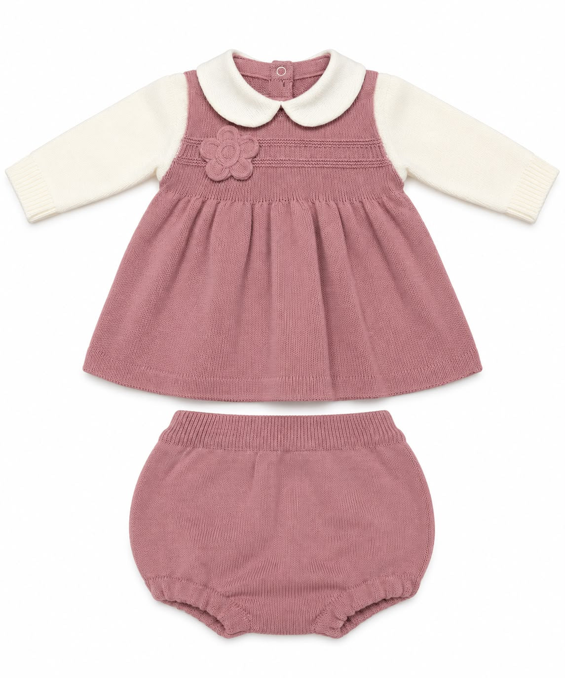 COMPLETO DUE PEZZI IN MISTO LANA CON RICAMO FLOREALE PAPPA E LATTE