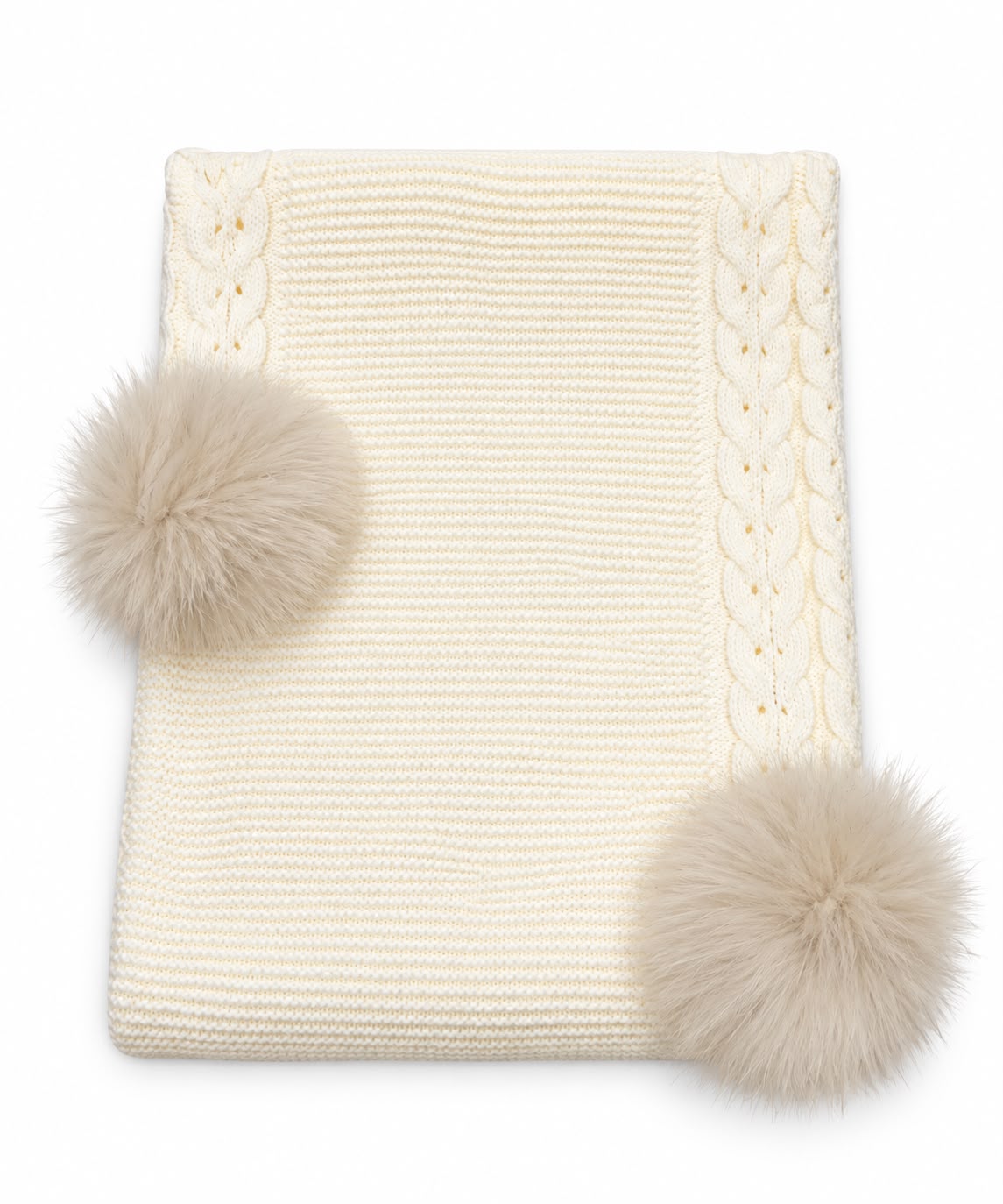 COPERTINA CULLA IN MISTO LANA CON POMPON PAPPA E LATTE