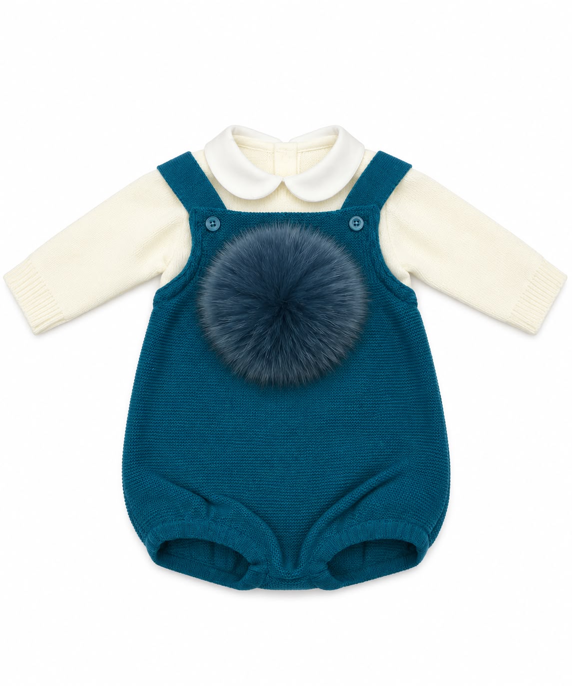 COMPLETO IN MISTO LANA CON POMPON PAPPA E LATTE