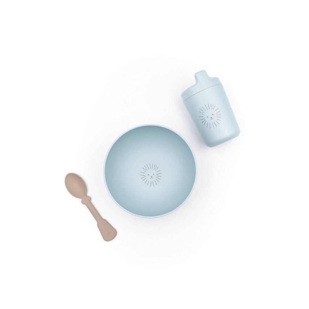 FIRST MEAL SET (Scodella, Bicchiere con beccuccio, Cucchiaio) - Azzurro