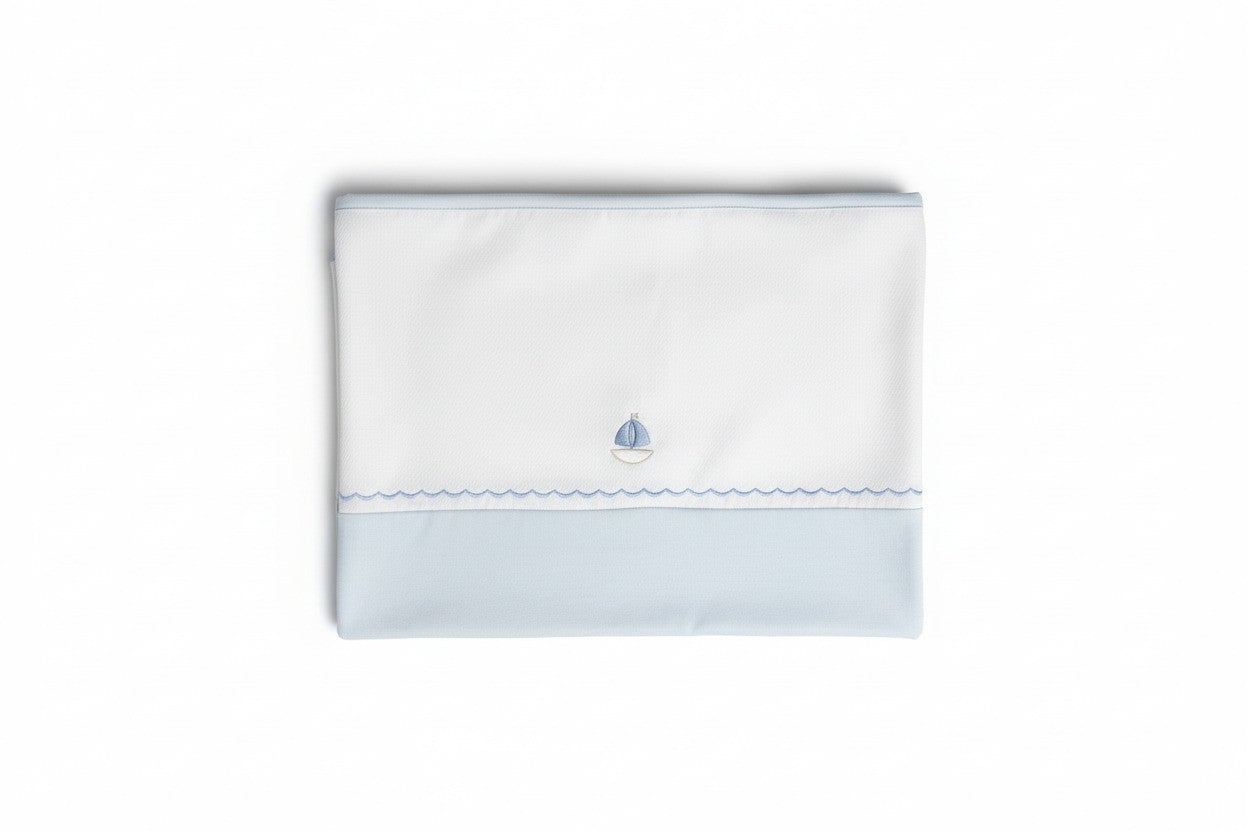 COPERTINA NEONATO IN COTONE CON RICAMO BARCHETTA PURETE'