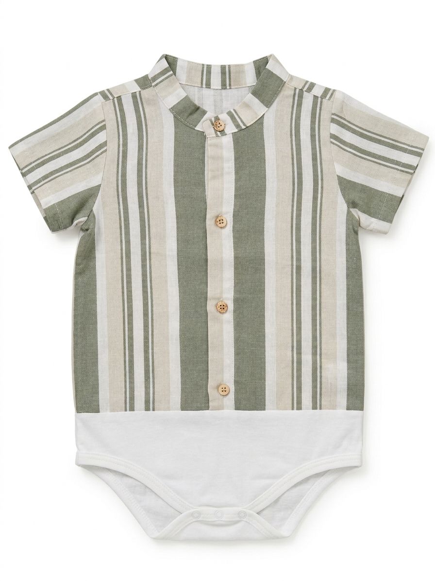 BODY A CAMICIA IN LINO A RIGHE BABY VIP